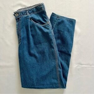 DKNY 1990s Retro Pinstripe Waistband Light Wash Cotton Straight Leg Jeans Size 8